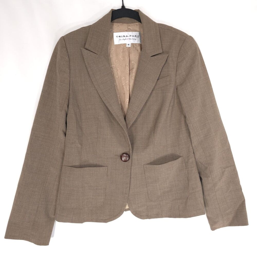 TRINA TURK Jacket Coat 4‎ Brown Tailored Career USA Made Women's Blazer 267646